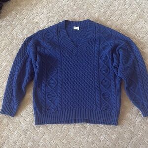 Aritzia Sunday Best V-Neck Cable Knit Sweater — Navy (M)